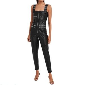 WeWoreWhat Black Faux Leather Jumpsuit Overalls M
